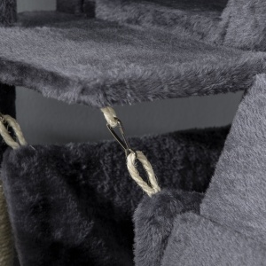 Ansamblu pentru pisici din plus si sisal cu stalpi pentru zgariat pisici, hamac, pat, tunel si minge de jucarie, 48x48x125cm, gri - Img 8