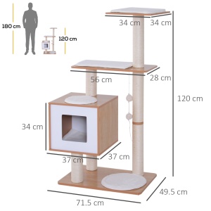 Ansamblu pentru Pisici in Sisal cu Cusca, Platform si Jocuri, 60x40x120cm - Img 3
