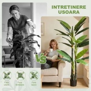 Arbore Artificial de Banan 180 cm cu Ghiveci, Plantă Falsă cu 18 Frunze pentru Decor Interior sau Birou, Verde - Img 5