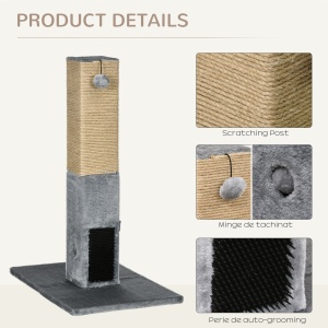 Arbore pentru Zgariat Pisici cu 2 Mingi Jucarie si Perie, din Lemn, Iuta si Plus, 59.5x39x79 cm, Gri - Img 5