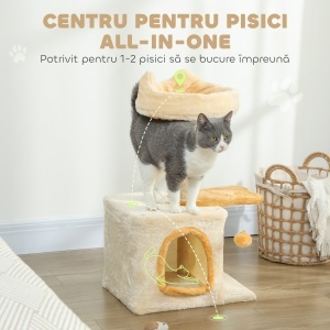 Arborele pentru Pisici cu Crenguță și Căsuță 40x30x72 cm Bej și Galben - Img 4