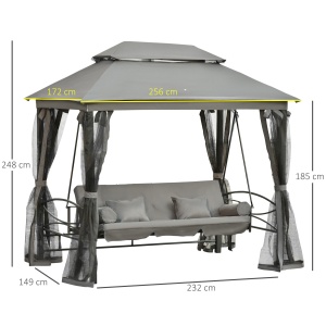 Balansoar 3 Locuri si Sezlong cu Copertina tip Foisor cu Plasa Impotriva Tantarilor si Perne - Img 3