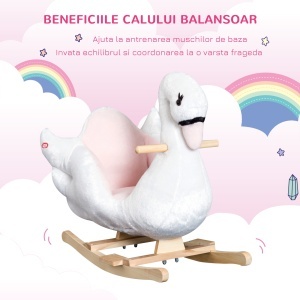 Balansoar Copii Lebada – Cu Muzica, Lemn & Metal 60×32×55 cm - Img 5
