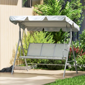 Balansoar de grădină 3 locuri Hollywoodschaukel cu acoperiș din metal gri+argintiu 170 x 110 x 153 cm - Img 8
