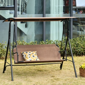 Balansoar de Gradina/Terasa 3 Locuri cu Baldachin Reglabil din Metal si Textilen, 172x110x155 cm, Maro - Img 2