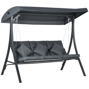 Balansoar pentru Exterior de Grădină cu 3 Locuri și Acoperiș Reglabil, Perne Decorative, 202x115x168 cm, Gri - Img 1