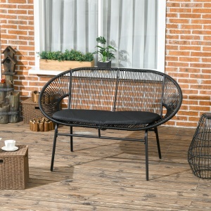 Bancă Acapulco cu Brațe, Perne și Cadru din Oțel, Greutate Maximă 260 kg pentru Balcon, Terasă, Grădină 132x72x83 cm Negru - Img 2