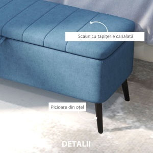 Bancă de depozitare 40", tapițată din material textil cu picioare din oțel pentru Living sau Dormitor, Albastru Închis - Img 6