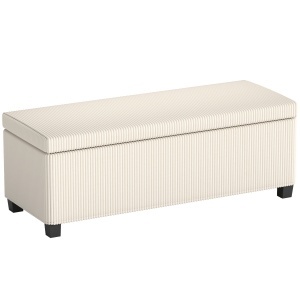 Bancă de Depozitare de 84L, din Țesătură cu Efect de Catifea și Oțel, 112x42x40 cm, Bej