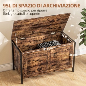 Bancă de Depozitare de 95L în Stil Industrial cu Capac cu Balamale de Siguranță, 80x40x49 cm, Maro Rustic - Img 4
