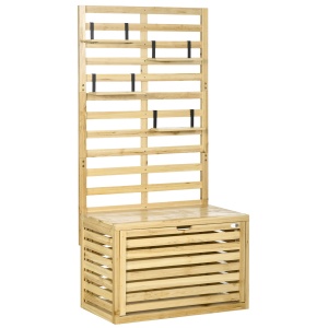 Bancă de Depozitare pentru Grădină din Lemn de Brad cu Spalier Integrat și 4 Rafturi, Bancă de Depozitare Exterior Impermeabilă cu Închidere Magnetică, 80x45x160 cm, Culoare Lemn - Img 1