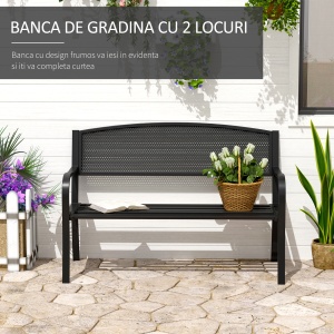 Banca de exterior din otel, negru, 127x60x85cm - Img 4