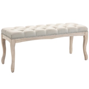Bancă de Pat Vintage cu Butoni, Bancă Capitonată cu Picioare din Lemn, 110x40x48 cm, Bej - Img 1