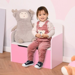 Bancă Depozitare Jucării 2 în 1 din Lemn, Ladă de Depozitare cu Spătar pentru Copii de 3-6 Ani, 60x30x50 cm, Roz - Img 2