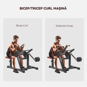 Bancă Multifuncțională 2 în 1 pentru Curl și Triceps, Bancă de Fitness cu Scaun Reglabil, 105x95x80 cm, Negru - Img 4