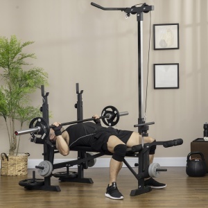 Bancă Multifuncțională pentru Fitness cu Pulley System, Suport pentru Haltere și Spătar Reglabil, Bancă pentru Greutăți Înclinată cu Extensie pentru Picioare, Chest Fly, Suport pentru Greutăți, Antrenament Acasă - Img 2