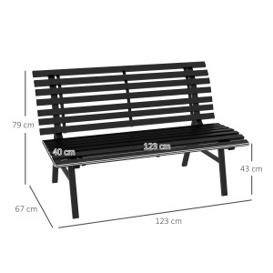 Bancă pentru Grădină, Bancă de Exterior pentru Terasă cu Șezut și Spătar cu Lamele, 123x67x79 cm, Negru - Img 3
