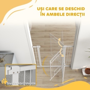 Bariera de Siguranta Interioara pentru Caini, cu 2 Extensii si Usa pentru Pisici, 76-104x77 cm, Alb - Img 7