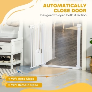 Barieră Reglabilă pentru Câini cu Ușă Mică și Montare prin Presiunei și Închidere Automată, 75-103x76 cm, Alb - Img 5
