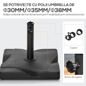 Baza pentru Umbrela din Plastic de 20 kg pentru Stalpi de 35-38-48 mm, 41,5x41,5x35cm - Img 5