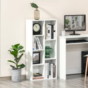 Bibliotecă din Lem Stil Vintage Cubica cu 7 Suporturi Diferite din MDF pentru Casă și Birou, 50x24x106 cm, Alb - Img 2