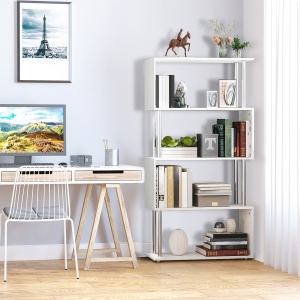 biblioteca moderna, 4 rafturi, 80x30x145cm alb - Img 9