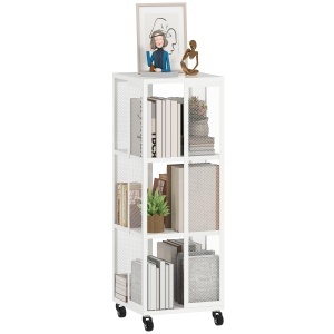 Bibliotecă Modernă cu 3 Rafturi și Roți, 35x35x99 cm, Alb