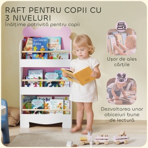 Bibliotecă pentru Copii 3 Rafturi în Formă de Ursuleț 55x15x110 cm, Roz - Img 4