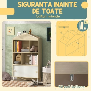 Bibliotecă pentru Copii cu 4 Cuburi Deschise și Rafturi Superioare, 80x30x140.5 cm, Alb - Img 6
