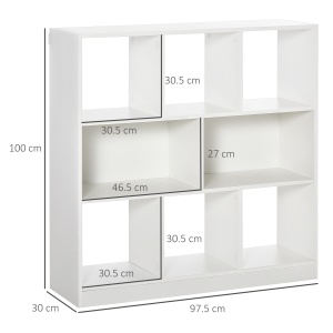 Bibliotecă Raft cu 8 Compartimente, Bibliotecă Modernă pentru Camera de Zi, Dormitor, Birou, 97.5x30x100 cm, Alb - Img 3