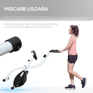 Bicicletă Fitness Pliabilă Magnetică cu 8 Niveluri de Rezistență, Ecran LCD, Șa Reglabilă, Suport pentru Tabletă, Roți, Senzor de Puls, din Oțel, Negru - Img 7