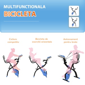 Bicicletă Pliabilă cu 8 Niveluri Rezistență și Corzi Elastice pentru Brațe, Albastru - Img 8