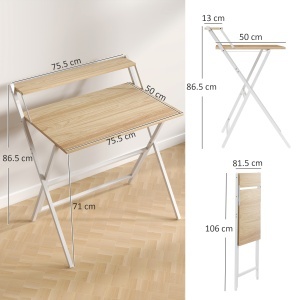 Birou Compact Pliabil cu Suport Monitor, 81,5x62x86,5 cm, Lemn - Img 3