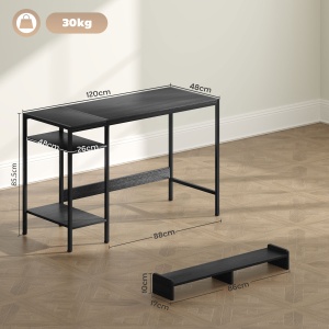 Birou PC cu Rafturi Reversibile, Suport pentru Monitor și 2 Rafturi Reglabile, 120x48x85,5 cm, Negru - Img 3