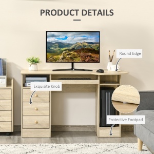 Birou PC pentru Birou cu Rafturi, Sertare si Polita Superioara din Lemn, 125x60x74 cm - Img 6