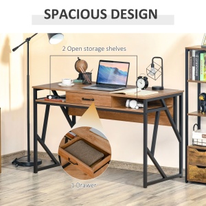Birou pentru computer, Modern in Stil Industrial MDF, 120x60x76 cm, Maro - Img 5