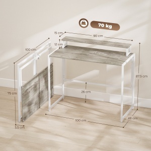 Birou Pliabil Economisitor de Spațiu cu Stand pentru Monitor Detașabil, 100x48x87,5 cm, Lemn - Img 3