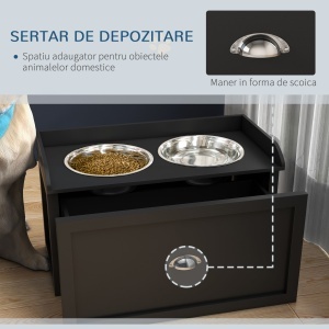 Boluri Înălțate pentru Câini din Lemn cu Sertar pentru Obiecte, 60x30x36 cm, Negru - Img 5