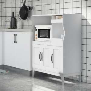 Bufet de Bucătărie cu 2 Dulapuri, Sertar și Rafturi Extensibile pentru Cuptor cu Microunde, 84x39x109 cm, Alb - Img 2