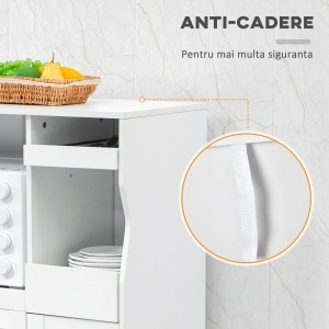 Bufet de Bucătărie cu 2 Dulapuri, Sertar și Rafturi Extensibile pentru Cuptor cu Microunde, 84x39x109 cm, Alb - Img 7