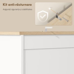 Bufet de Bucătărie Înalt 162 cm, Mobilier de Depozitare cu 2 Dulapuri, 2 Sertare, Suport Condimente, Orificii pentru Cabluri, Rafturi Reglabile, Blat pentru Cuptor cu Microunde, Suporturi pentru Cești, Alb - Img 7