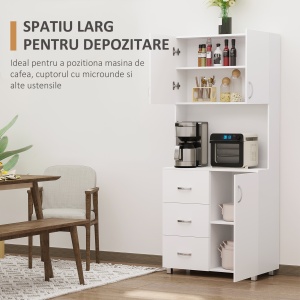 Bufet Lemn Alb – 2 Dulapuri, 3 Sertare & Raft Deschis - Img 4