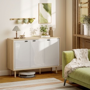 Bufet Modern cu 3 Uși și Raft Reglabil 107x35x77cm Alb și Stejar - Img 2