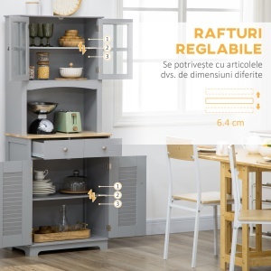 Bufet pentru Bucatarie, Mobilier din MDF, Dulap de Bucatarie in Stil Clasic, Gri, 68x39.5x170 cm - Img 5