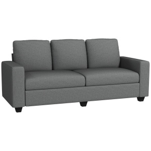 Canapea de 3 Locuri din Material Textil cu Brațe, Perne Căptușite și Înveliș cu Efect de In, 237x94x102 cm, Gri - Img 1