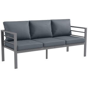 Canapea de Grădină cu 3 Locuri cu Perne pentru Scaun și Spate, Canapea Modernă din Aluminiu și Poliester, 185x66x64 cm, Gri