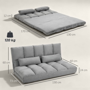 Canapea de Podea, Pliabila 130 cm, Perfect pentru Familie, Gri - Img 3