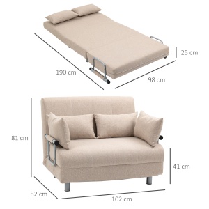 Canapea Extensibila 2 Locuri – Otel & Material, 4 Perne Crem - Img 3