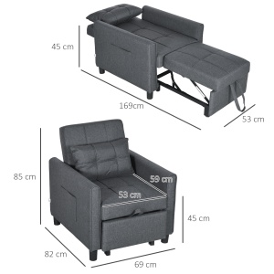Canapea Extensibila 3-in-1 – Pat, Fotoliu & sezlong Cu Spatar Reglabil - Img 3