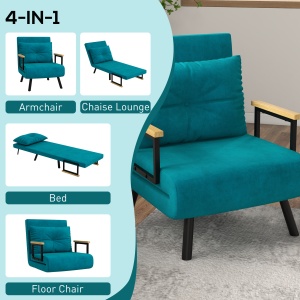 Canapea Extensibilă cu Spătar Reglabil pe 5 Nivele, Canapea Pat Individuală Pliabilă cu Perne, 63x73x81 cm, Albastru - Img 4